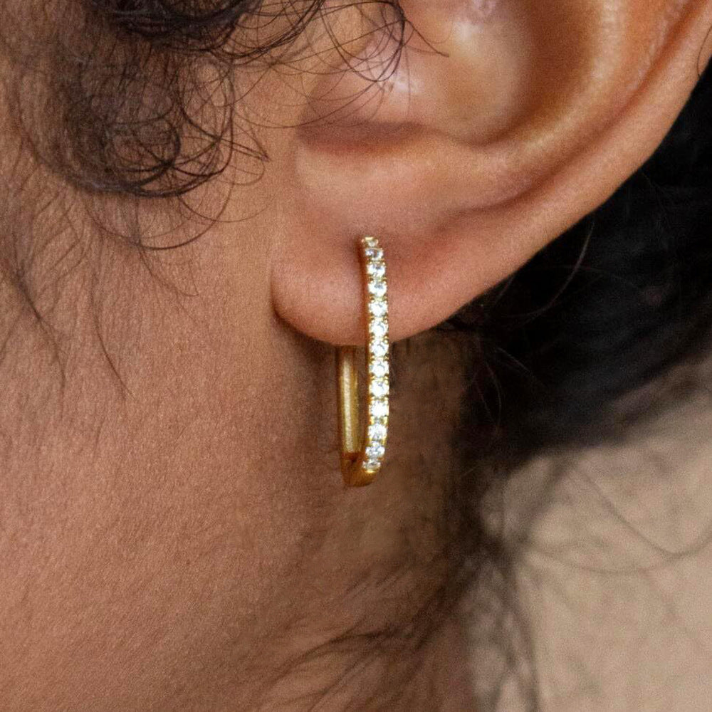 18K Gold Plated CZ Studded Ear Big Huggies – Elegant Everyday Sparkle