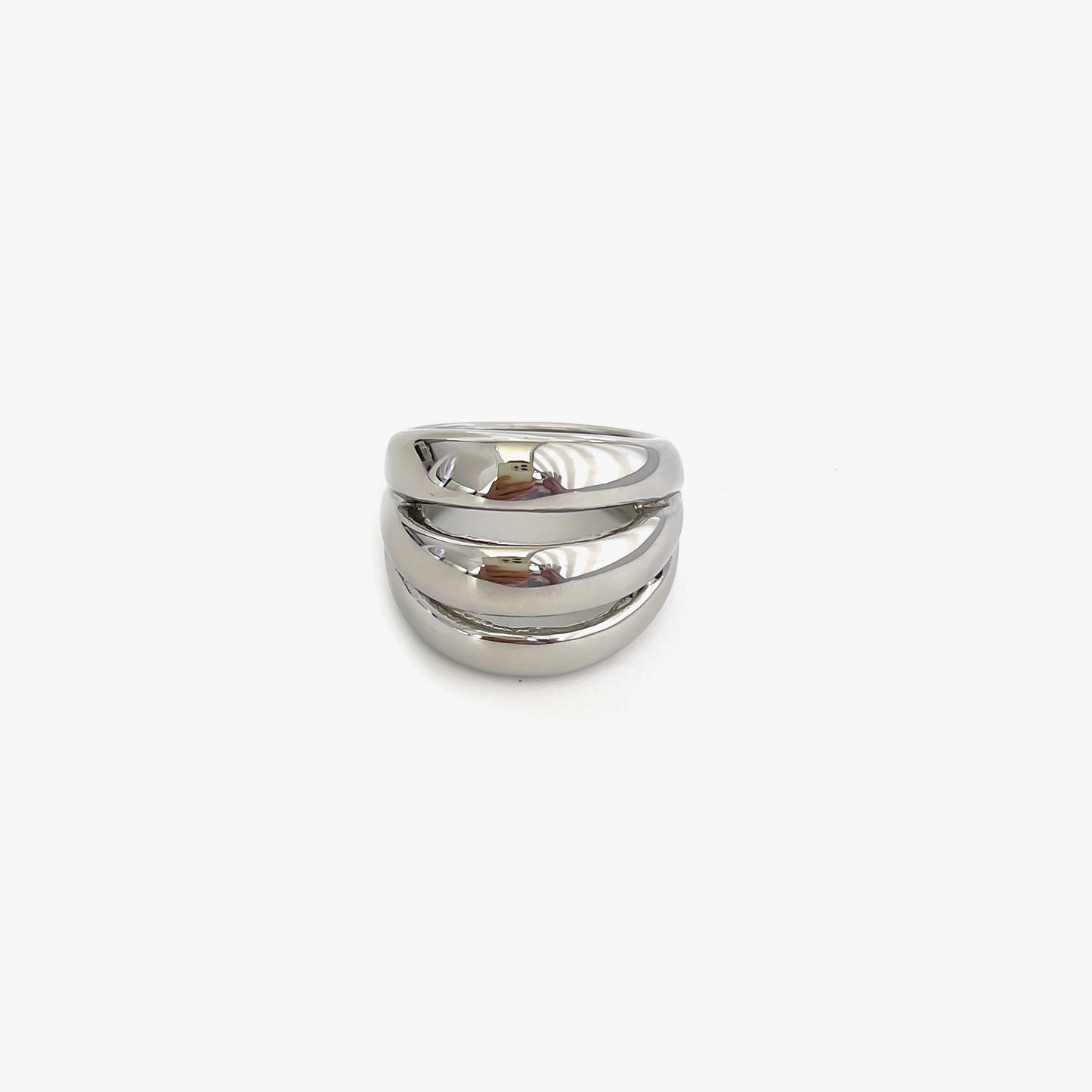 Tri-Ring Geometric Statement Ring - Stainless Steel Hollow Design