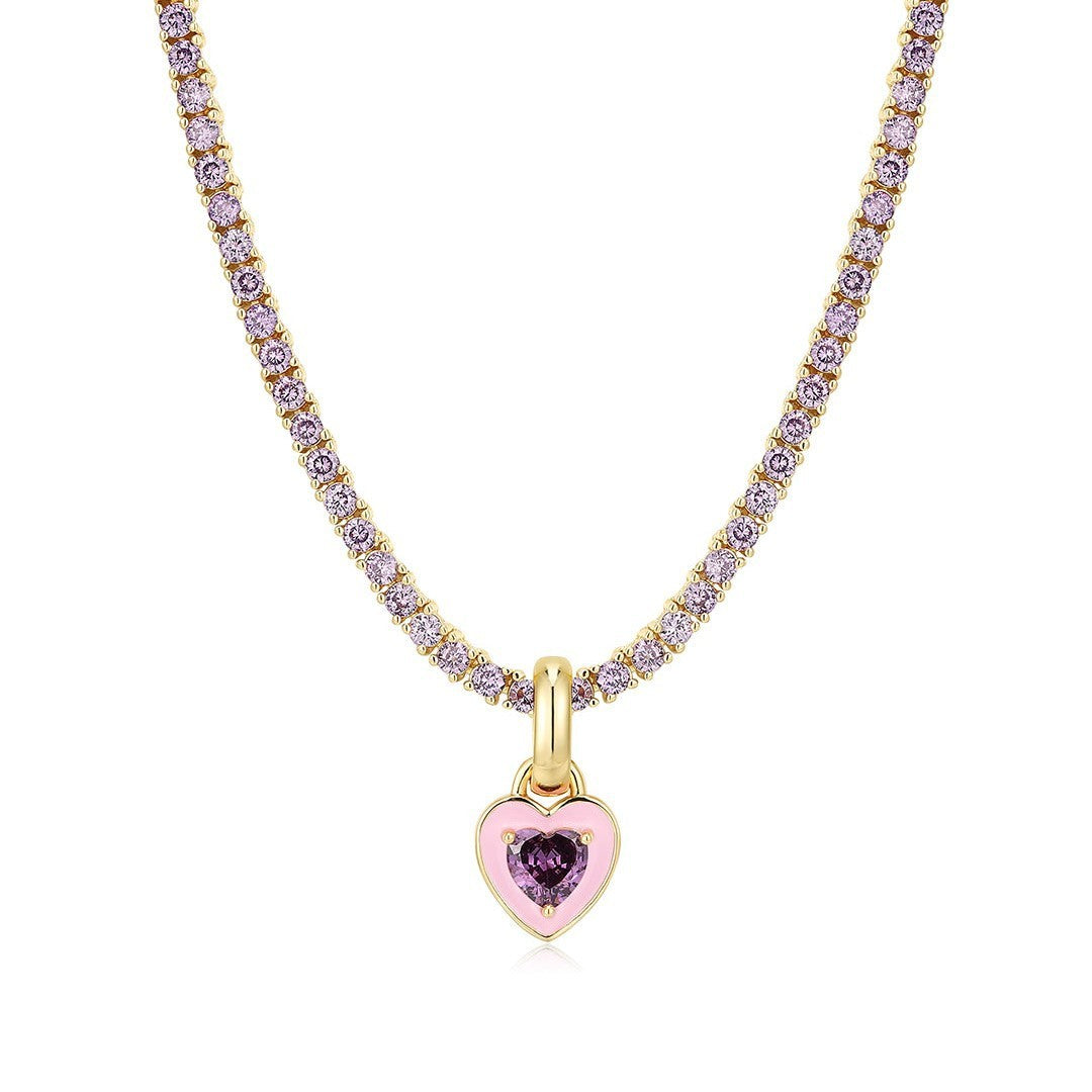 Rhinestone Heart Pendant Tennis Chain