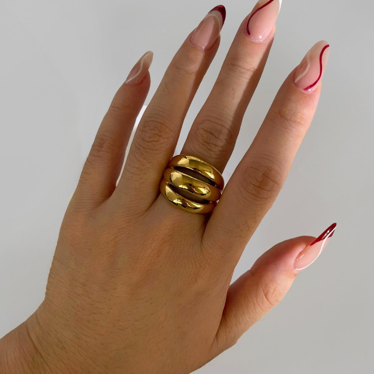 Tri-Ring Geometric Statement Ring - Stainless Steel Hollow Design