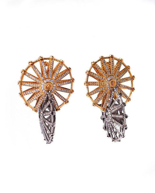 Vintage Wheel Danglers – Elegant 18K Gold-Plated Dangling Earrings with Vintage Charm | Siiri Designer Jewelry