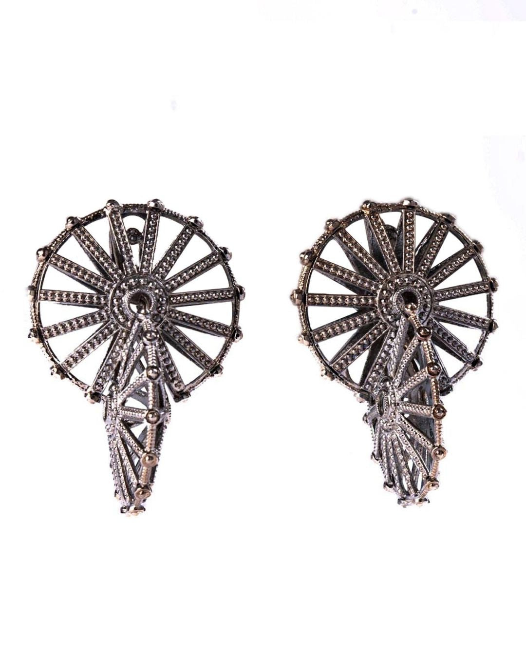 Vintage Wheel Danglers – Elegant 18K Gold-Plated Dangling Earrings with Vintage Charm | Siiri Designer Jewelry