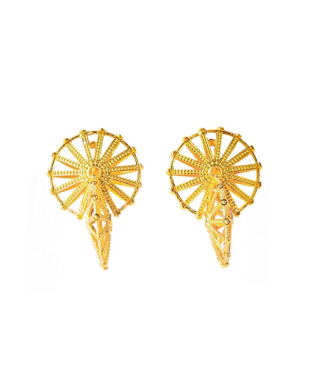 Vintage Wheel Danglers – Elegant 18K Gold-Plated Dangling Earrings with Vintage Charm | Siiri Designer Jewelry