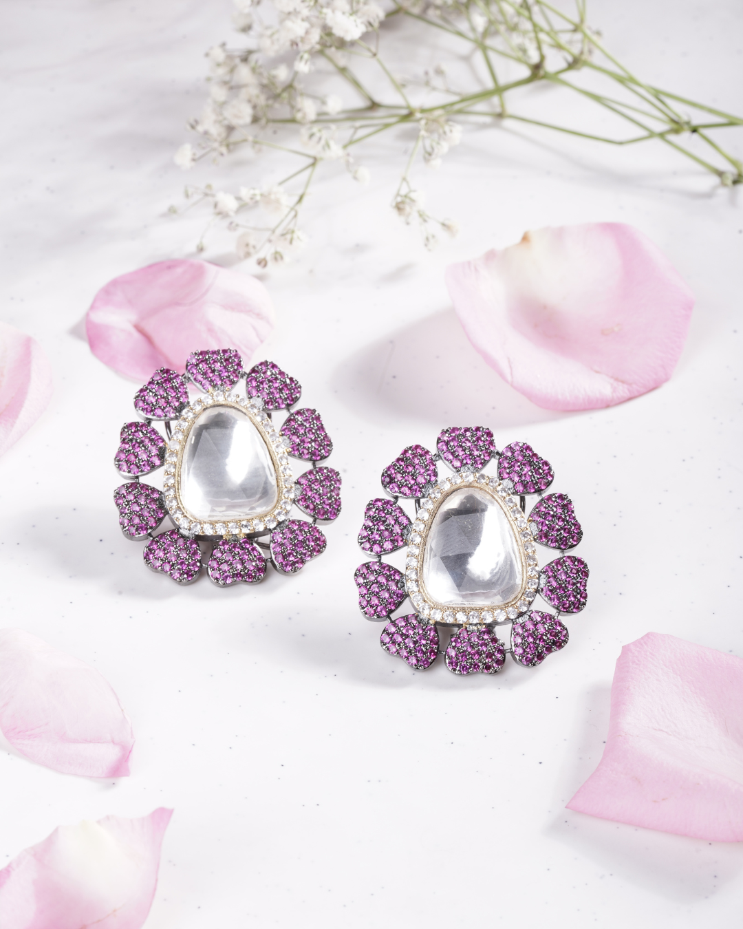 Floral Polki Studs – Exquisite 18K Gold Plated Designer Earrings | Luxury Floral Jewelry by Siiri