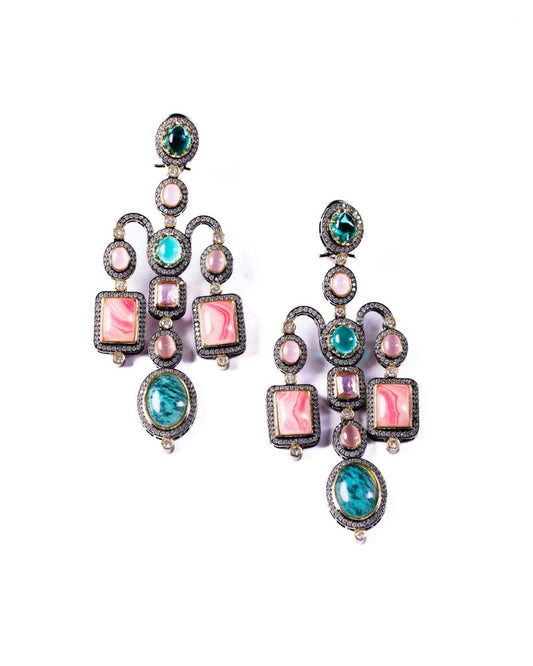 Regal Chandelier Hangings – Luxurious Gold-Plated Chandelier Earrings with Semi-Precious Stones | Siiri Designer Jewelry