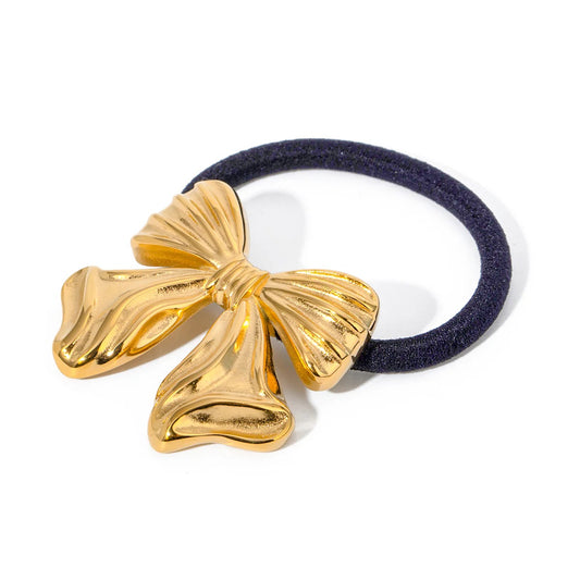 18K Gold-Plated Bow Hair Tie – Elegant Statement Hair Accessory