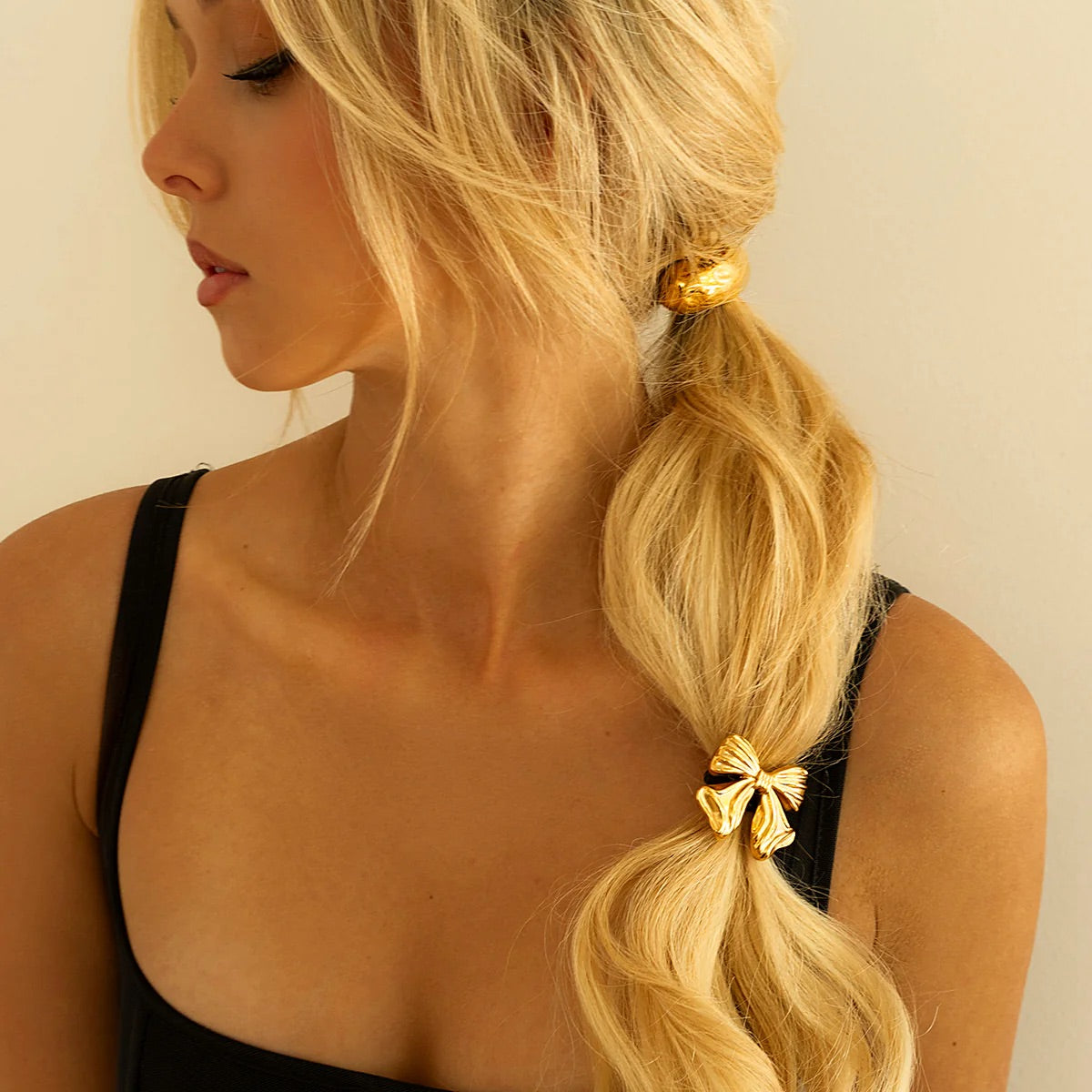 18K Gold-Plated Bow Hair Tie – Elegant Statement Hair Accessory