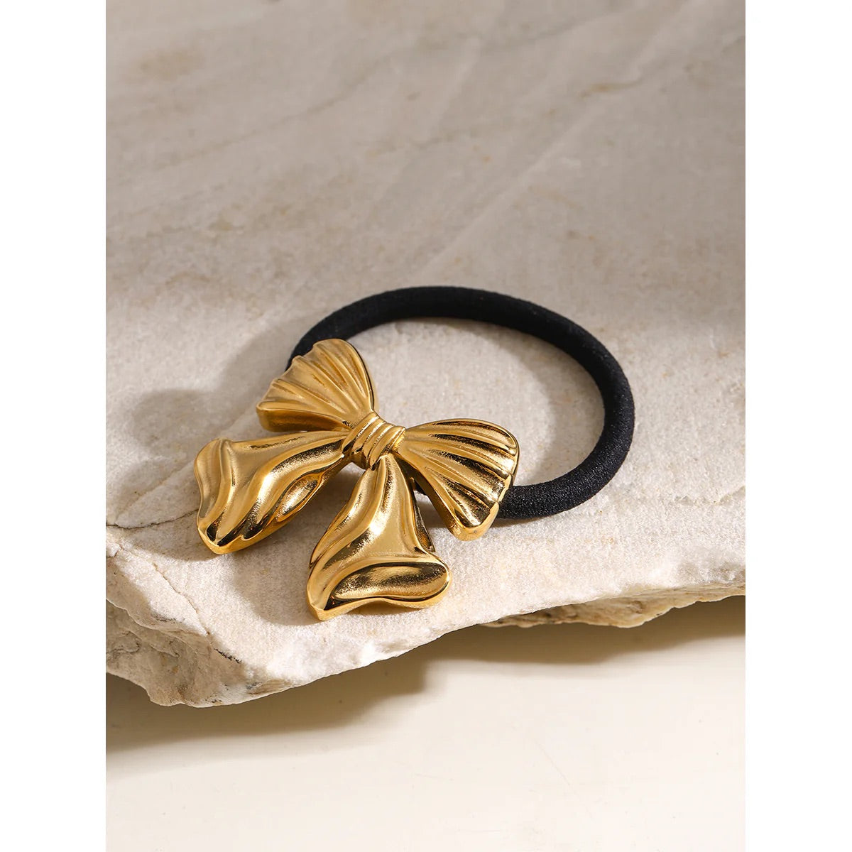 18K Gold-Plated Bow Hair Tie – Elegant Statement Hair Accessory