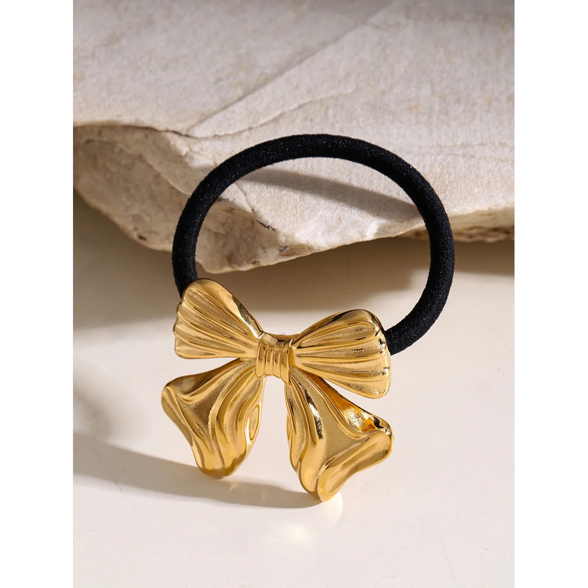 18K Gold-Plated Bow Hair Tie – Elegant Statement Hair Accessory