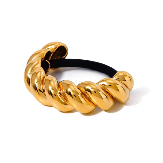 18K Gold-Plated Twisted Hair Cuff – Statement Hair Tie & Luxury Hair Jewelry