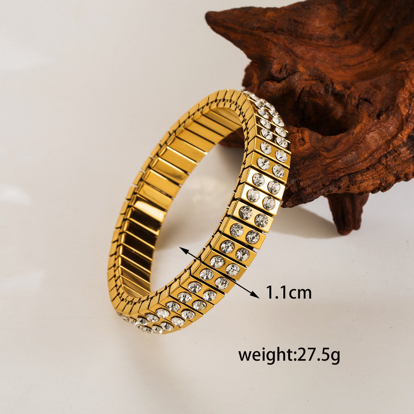 Gold Plated Expandable Bracelet with Rhinestones