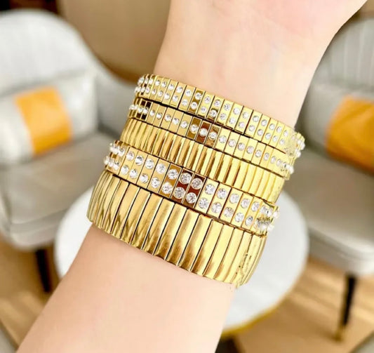 Gold Plated Expandable Bracelet with Rhinestones