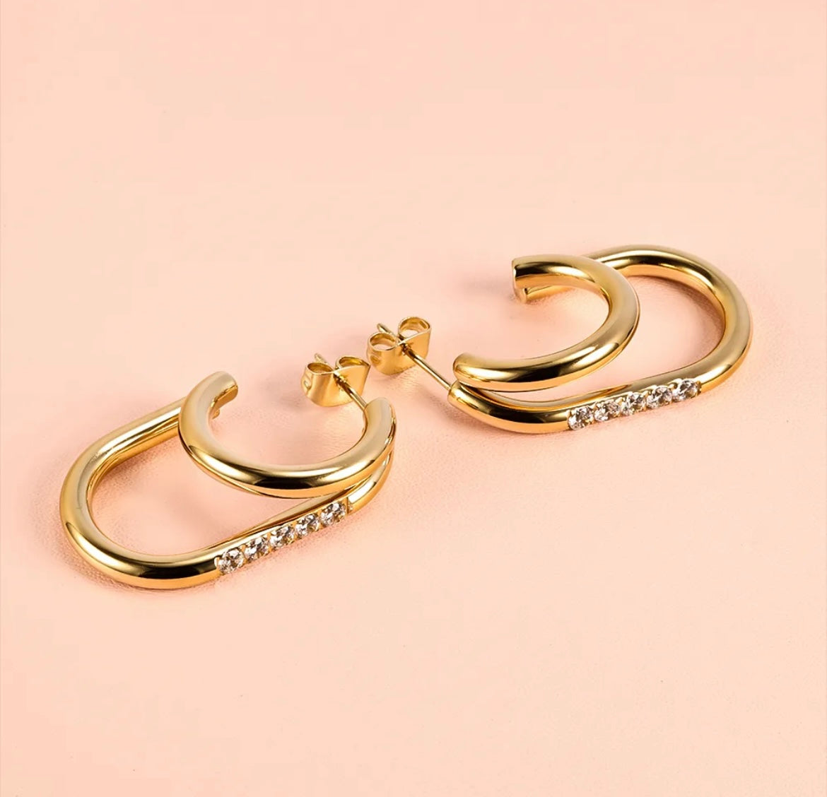 Gold Hoop Earrings with Rhinestone Detailing