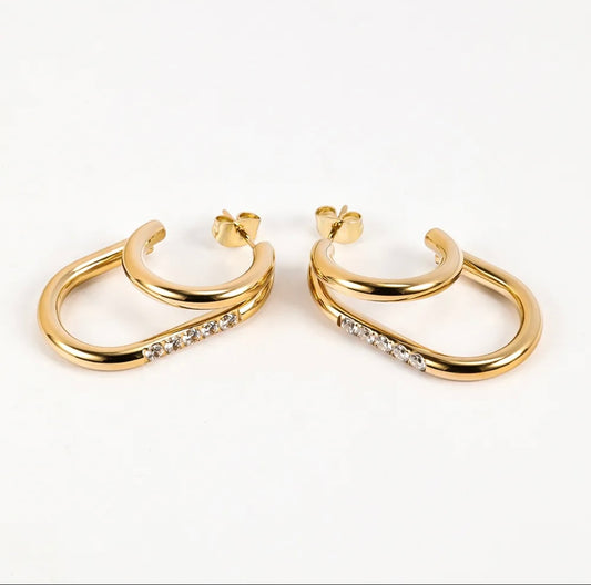 Gold Hoop Earrings with Rhinestone Detailing