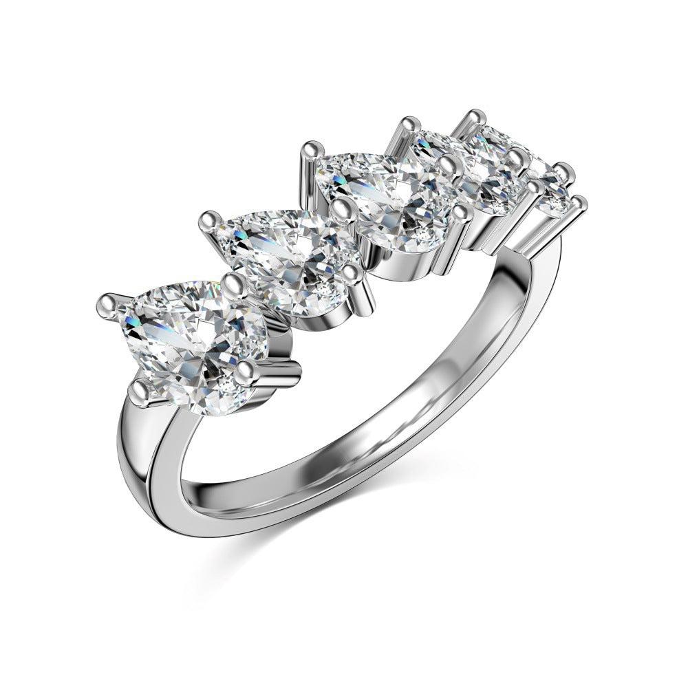 S925 Sterling Silver High-grade Pear-shaped Rhinestone Ring