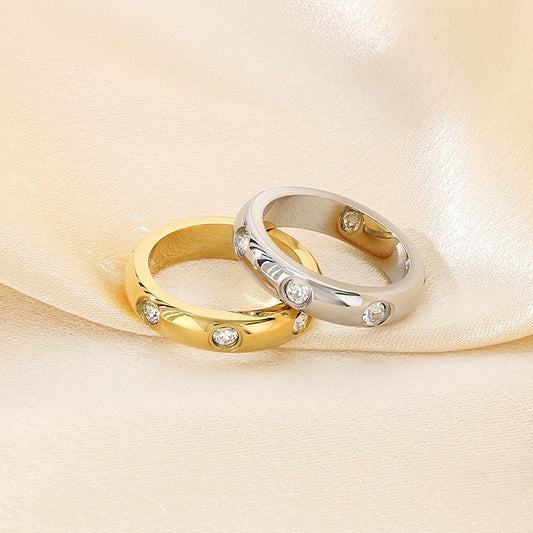 Luxe 18K Gold-Plated Stainless Steel Diamond Ring