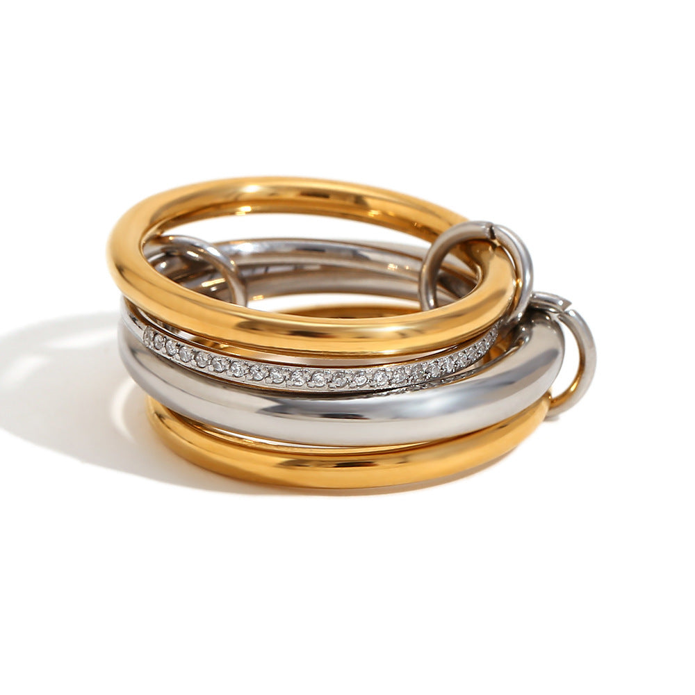 Elegant Multi-Layer Stainless Steel Rings – Geometric Statement Design