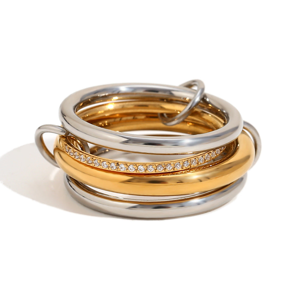 Elegant Multi-Layer Stainless Steel Rings – Geometric Statement Design