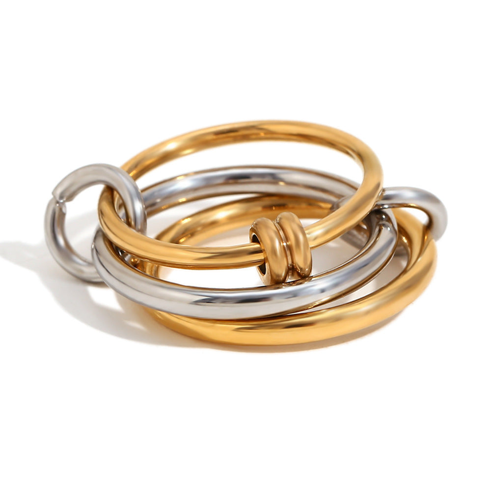 Elegant Multi-Layer Stainless Steel Rings – Geometric Statement Design