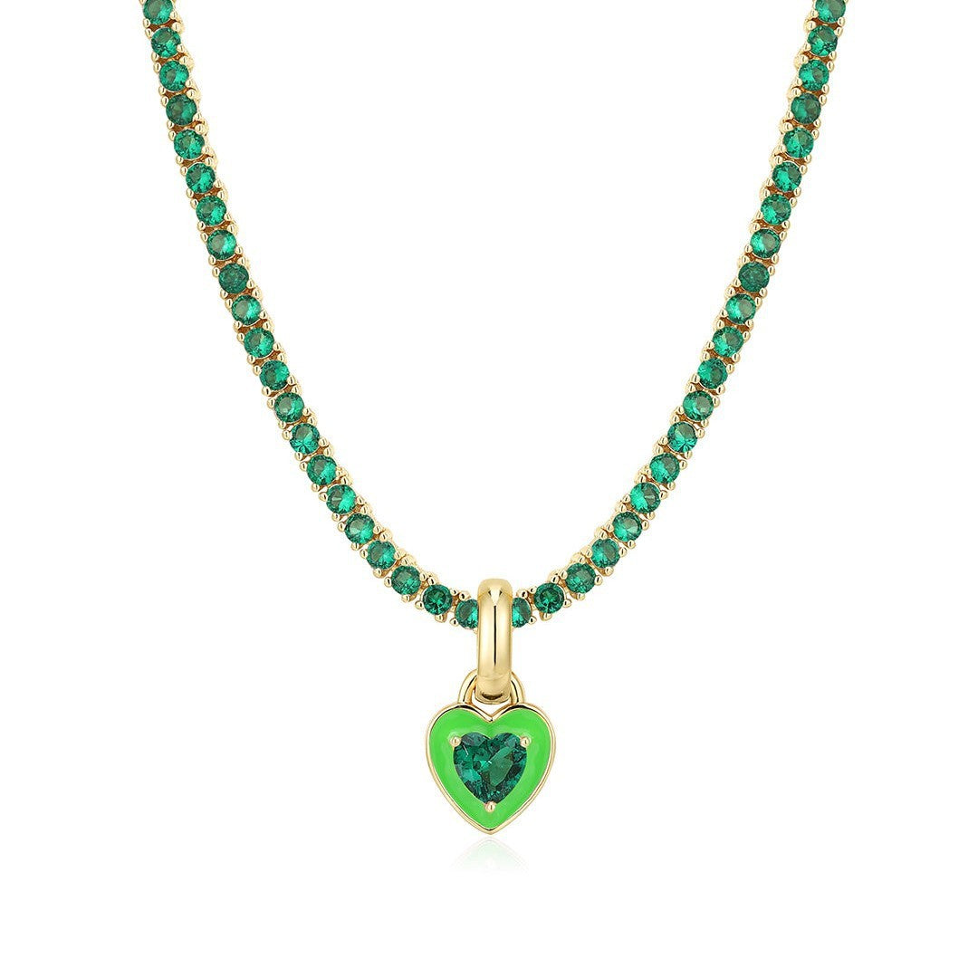 Rhinestone Heart Pendant Tennis Chain