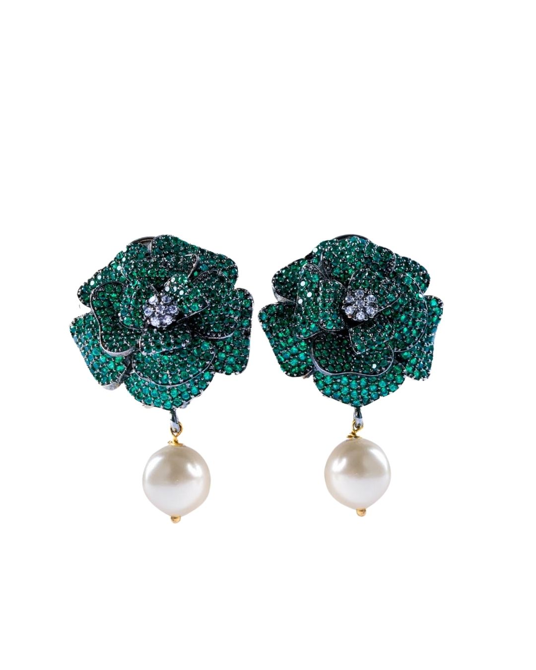 Elegant Emerald Pearl Drop Earrings – Luxury 18K Gold Designer Jewelry with Emerald & Pearl | Siiri Statement Earrings