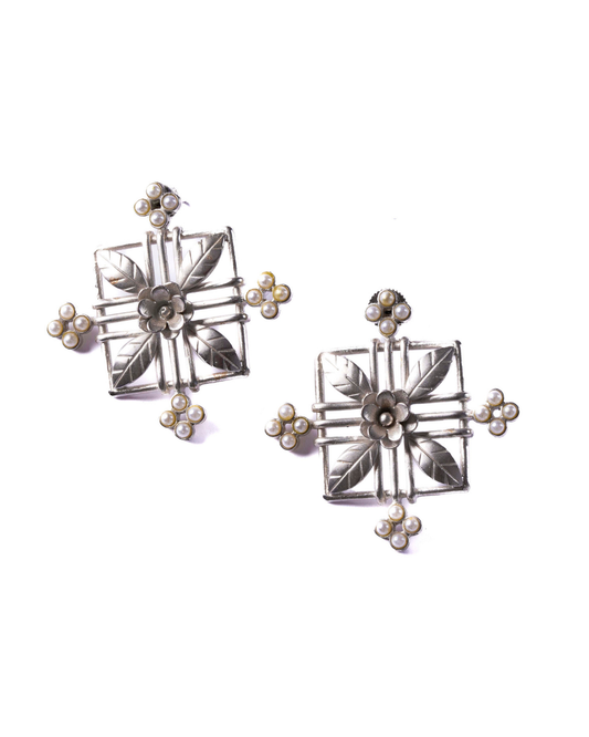 Silver Enclave Studs – Elegant 925 Sterling Silver Designer Stud Earrings | Siiri Luxury Jewelry Collection